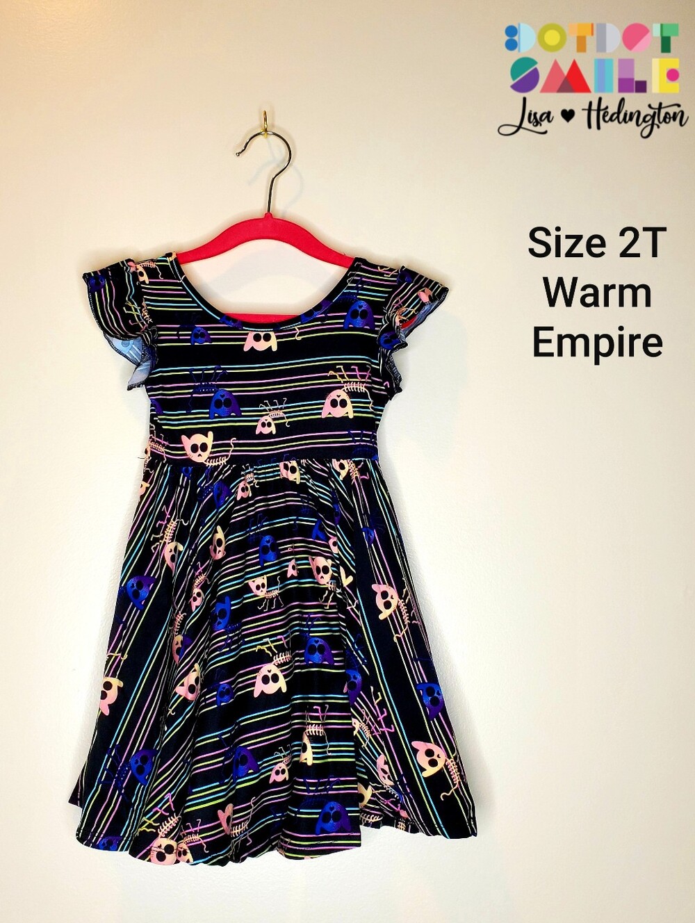 NWT DotDotSmile Black Skelton Cats Empire Waist Dress - Size 12/24, 2T